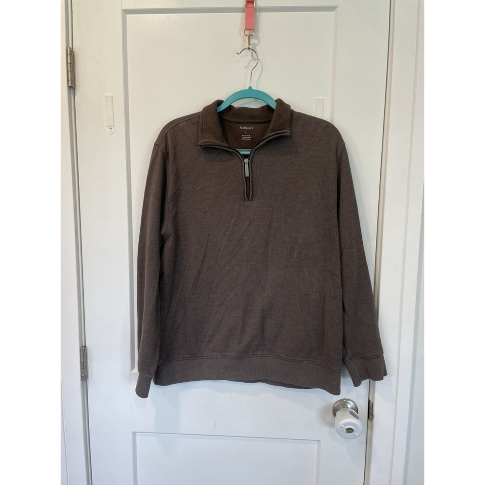 Van Heusen Mens Size L Pullover Sweater Quarter Zip Cotton Ribbed